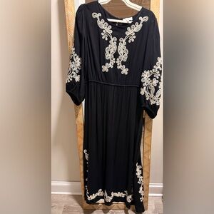 Black Dress with White Embroidery
